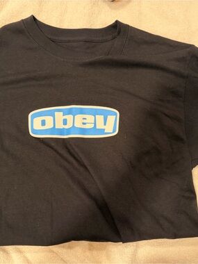 Obey Black Tee with Blue and White Logo